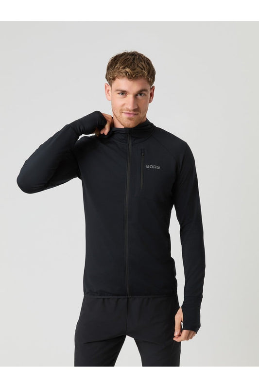 Bjorn Borg Ανδρική Αθλητική Ζακέτα - Running Mid Layer Hood - Black Beauty