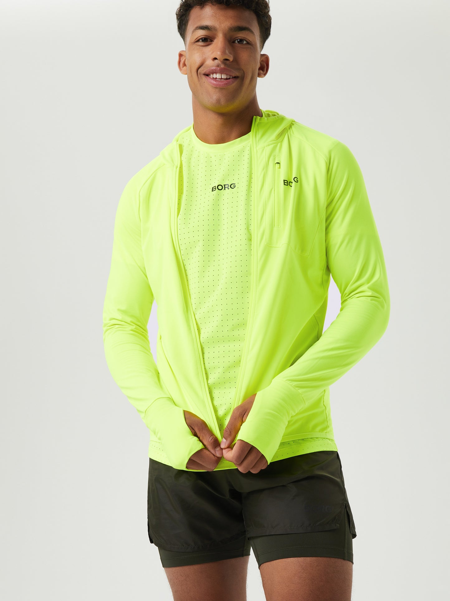 Bjorn Borg Ανδρική Αθλητική Ζακέτα - Borg Running Mid Layer Hood - Safety Yellow