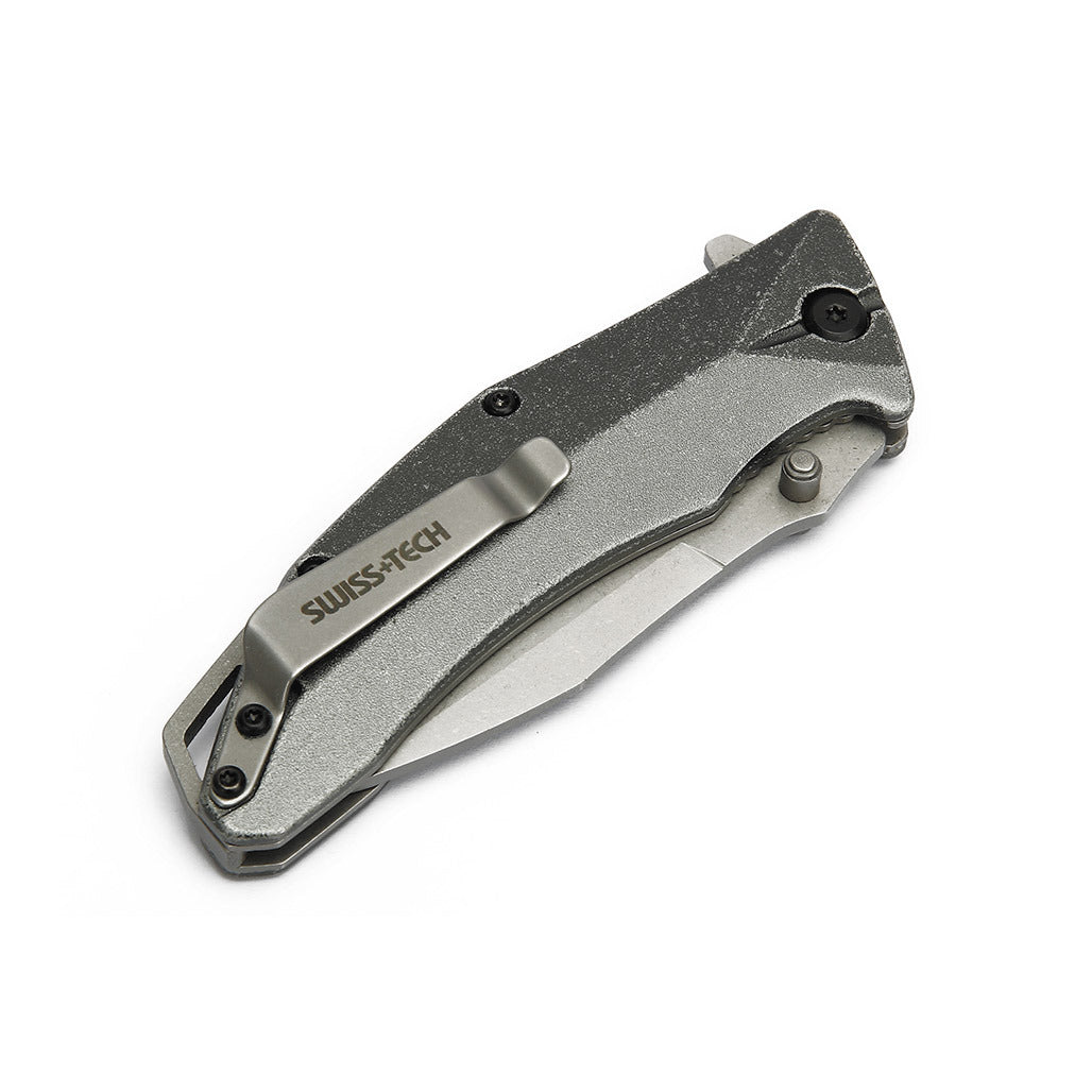 Swiss Tech Aluminum Serrated Folding Knife - Γκρί