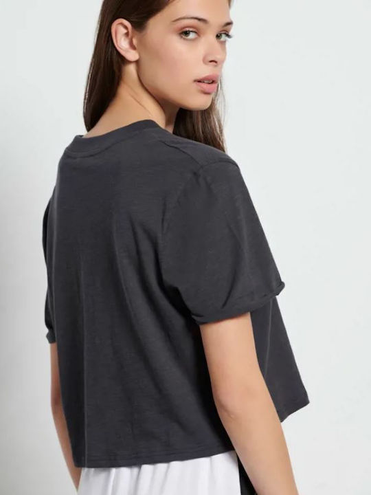 BodyTalk Γυναικεία BDTK cropped κοντομάνικη μπλούζα 1231-902728-00503 COAL - E