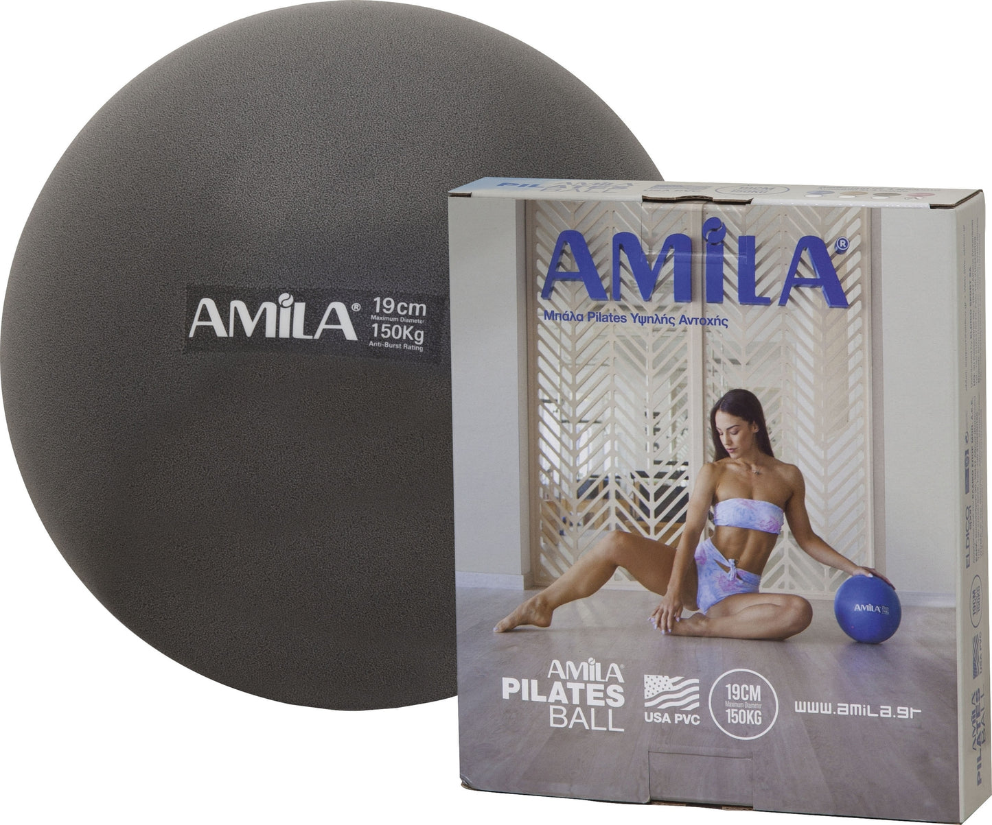 Amila Μπάλα Pilates 19cm, Μαύρη, σε κουτί - 95802