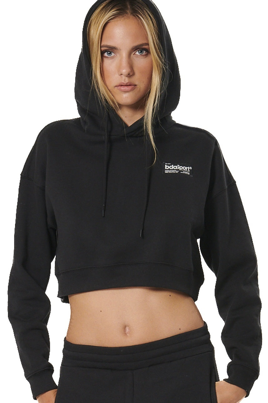 Body Action Γυναικείο Cropped Φούτερ με κουκούλα - 061524-01-BLACK