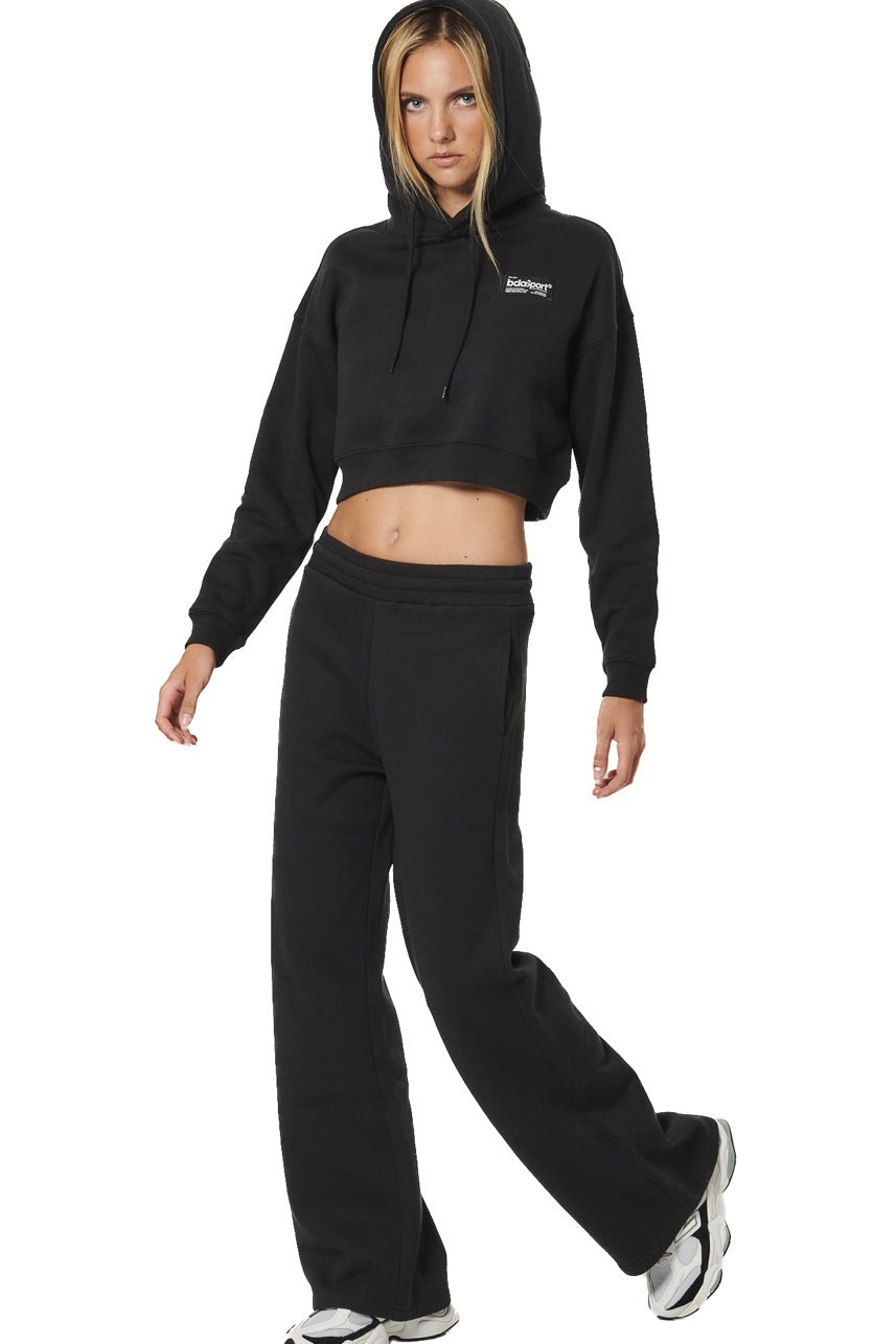 Body Action Γυναικείο Cropped Φούτερ με κουκούλα - 061524-01-BLACK
