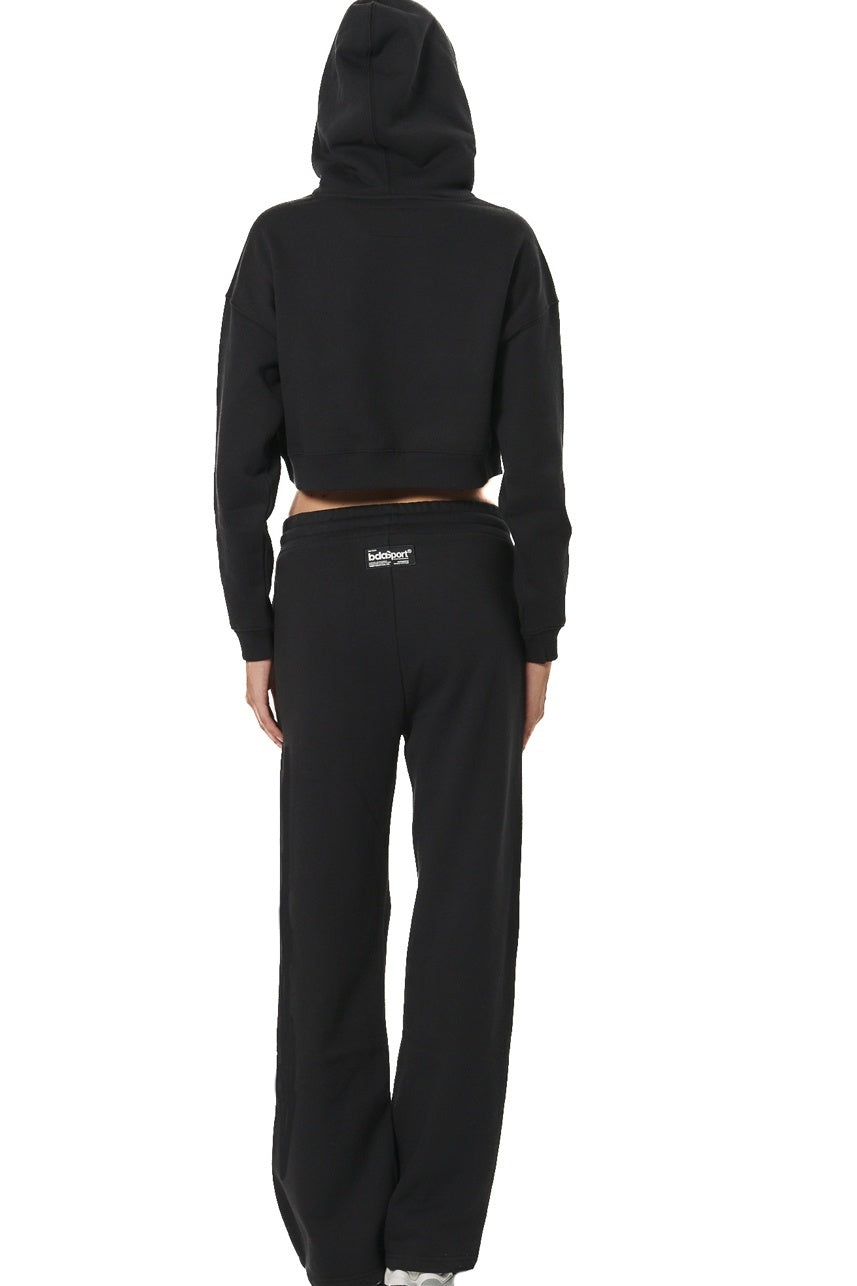 Body Action Γυναικείο Cropped Φούτερ με κουκούλα - 061524-01-BLACK