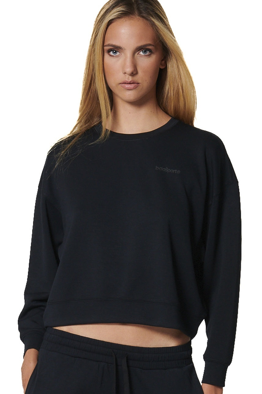 Body Action Γυναικείο Cropped Φούτερ με λαιμόκοψη - 061527-01-BLACK