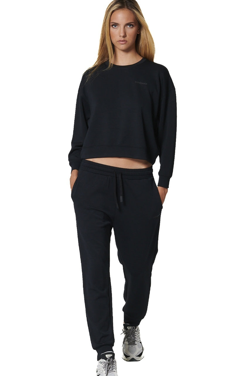 Body Action Γυναικείο Cropped Φούτερ με λαιμόκοψη - 061527-01-BLACK