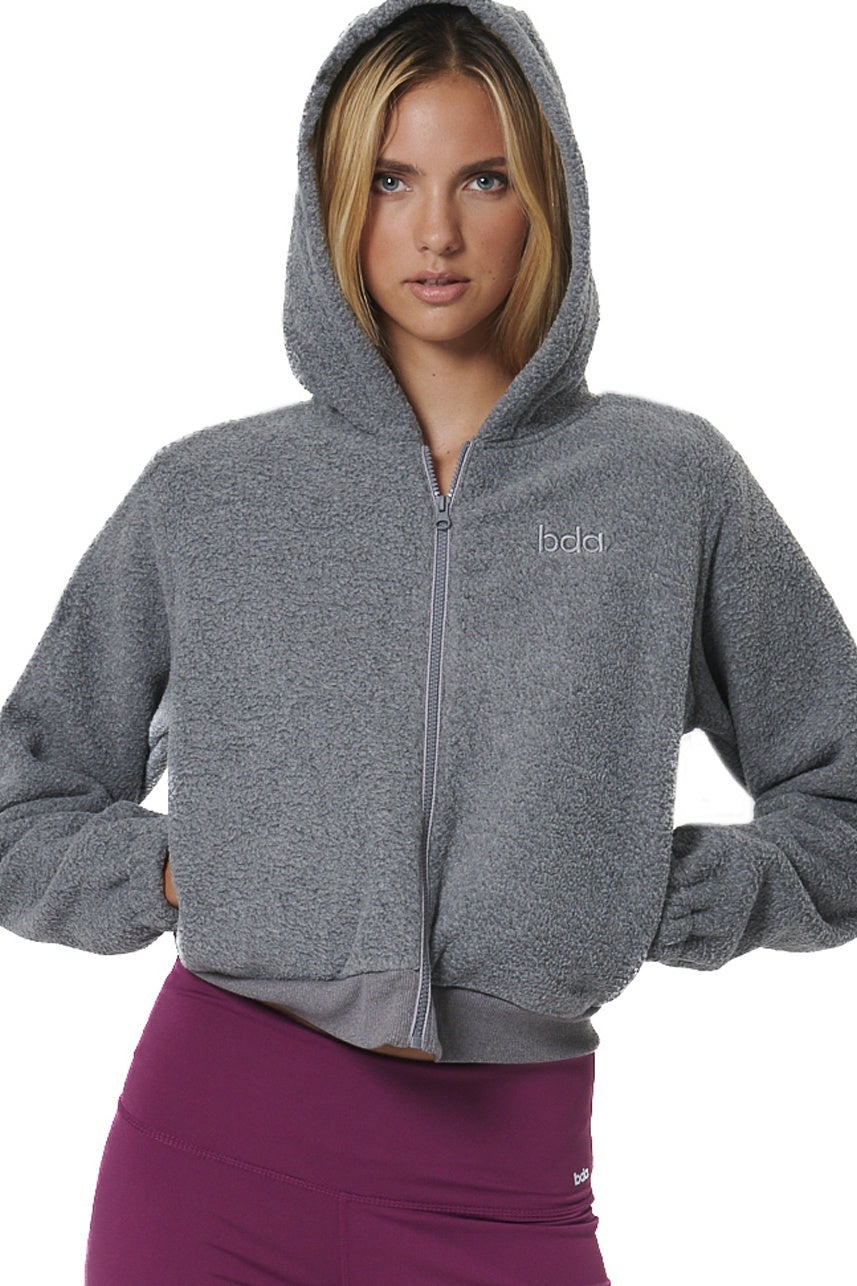 Body Action Γυναικεία sherpa Zακέτα με Kουκούλα - 071523-01-PEARL GREY