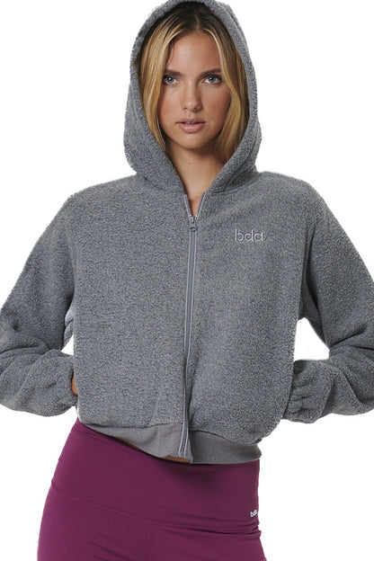 Body Action Γυναικεία sherpa Zακέτα με Kουκούλα - 071523-01-PEARL GREY