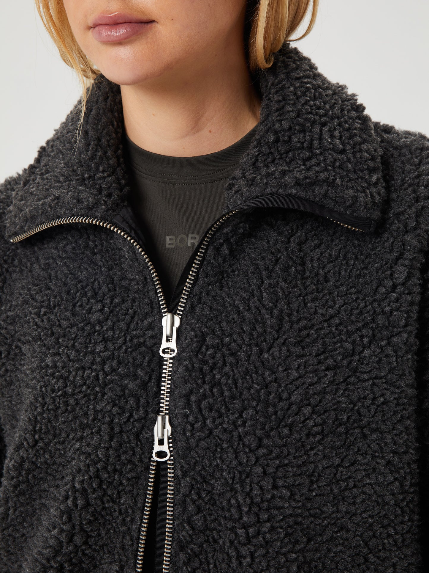Bjorn Borg Γυναικεία Ζακέτα Fleece - Studio Pile Jacket - Dark Antracite Melange