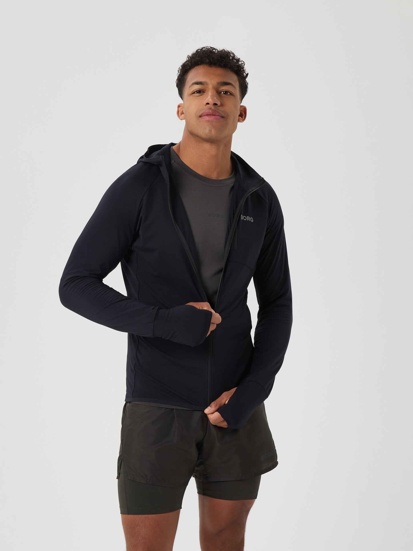 Bjorn Borg Ανδρική Αθλητική Ζακέτα - Borg Running Mid Layer Hood - Black Beauty