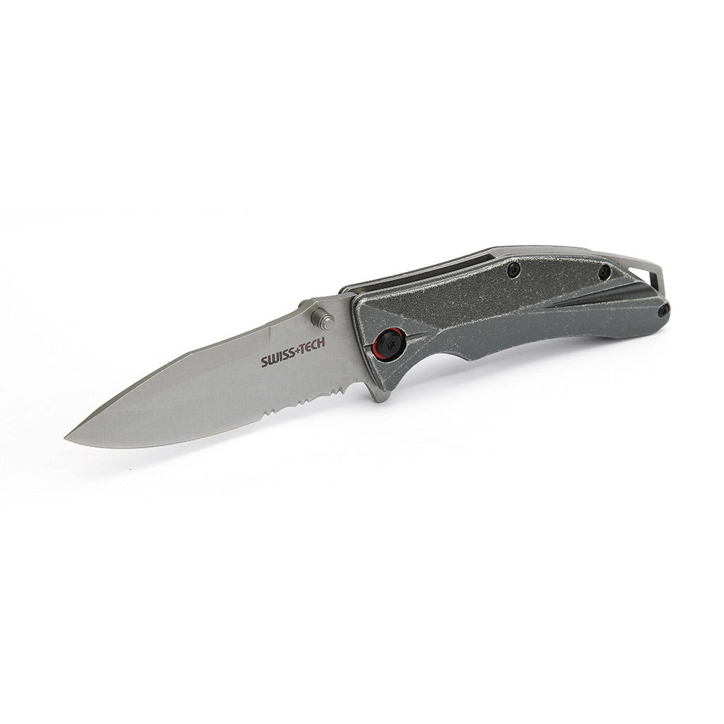 Swiss Tech Aluminum Serrated Folding Knife - Γκρί