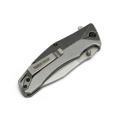 Swiss Tech Aluminum Serrated Folding Knife - Γκρί