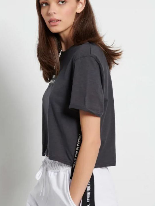 BodyTalk Γυναικεία BDTK cropped κοντομάνικη μπλούζα 1231-902728-00503 COAL - E