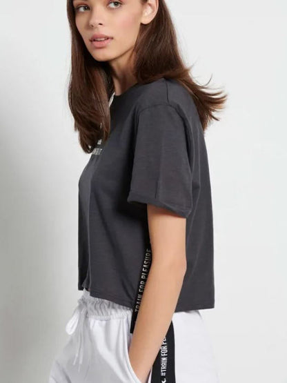 BodyTalk Γυναικεία BDTK cropped κοντομάνικη μπλούζα 1231-902728-00503 COAL - E