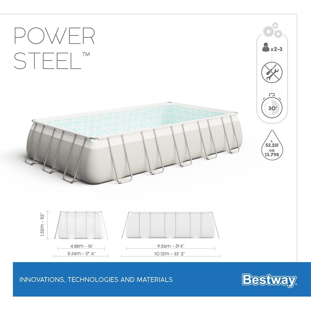 Best Way Πισίνα Οικογενειακή Με Ατσάλινο Σκελετό - Power Steel Pool 9.56x4.88x1.32m - 15534