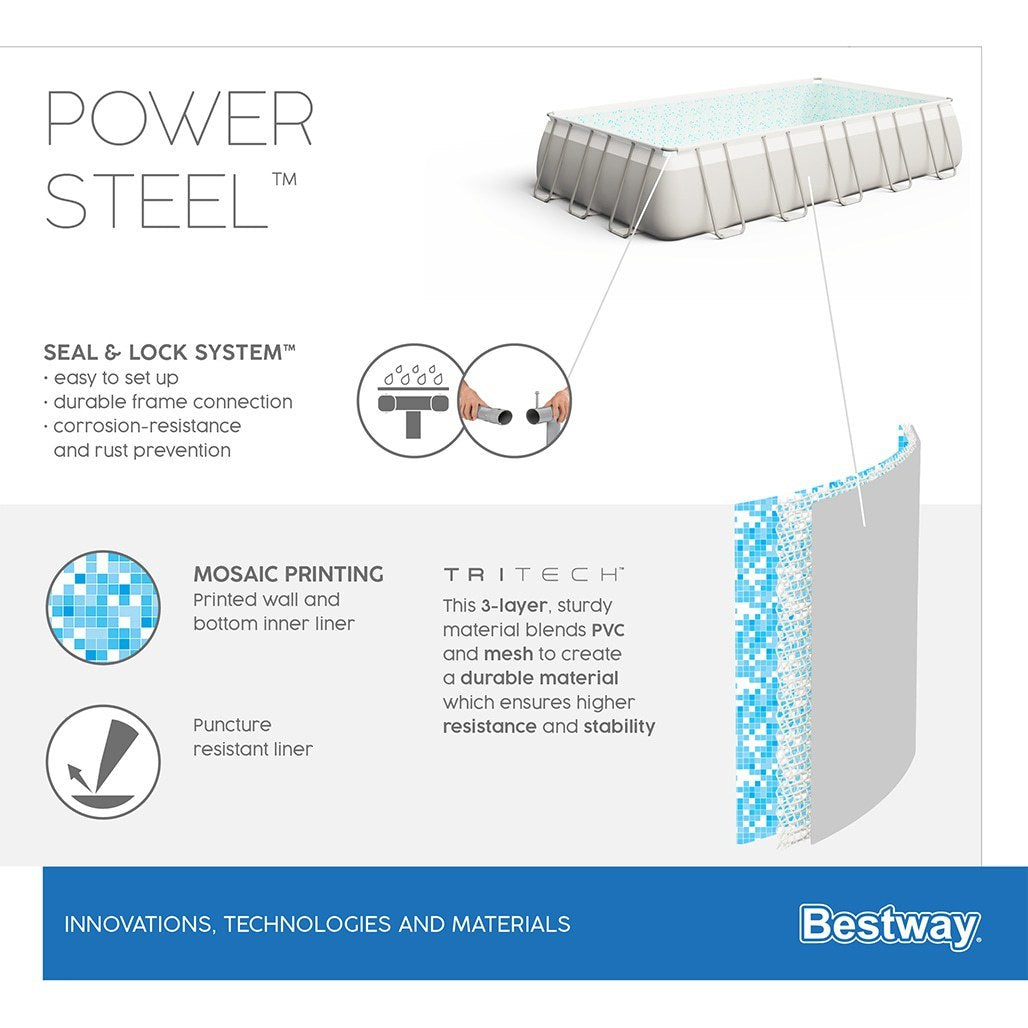 Best Way Πισίνα Οικογενειακή Με Ατσάλινο Σκελετό - Power Steel Pool 9.56x4.88x1.32m - 15534