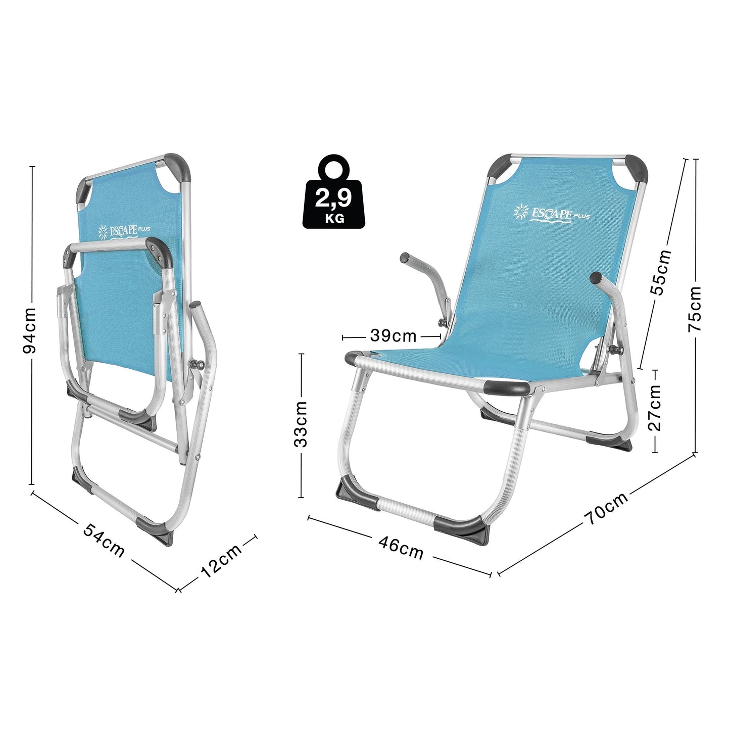 Escape Καρεκλάκι Παραλίας - Plus 54x70x75 - 15617 - Πετρόλ