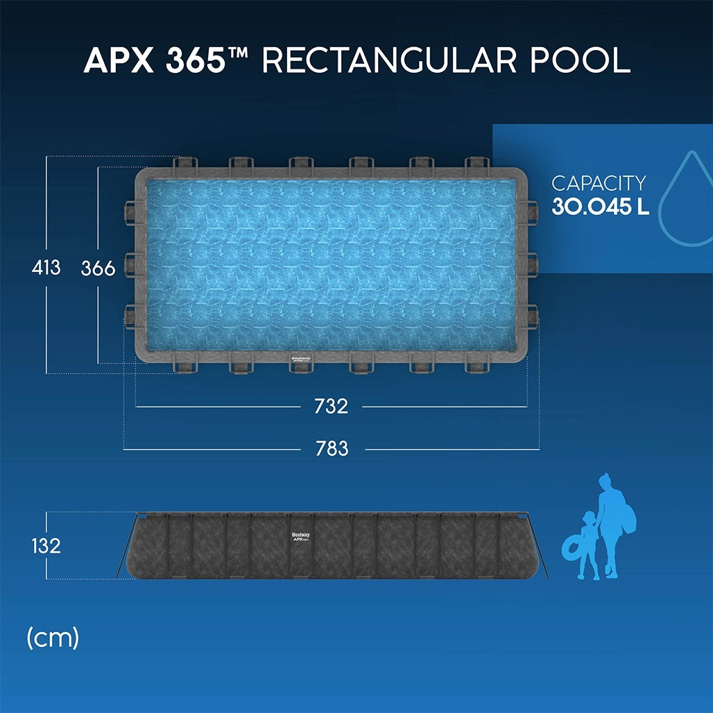 Bestway Πισίνα με ενισχυμένη κατασκευή - Apx 732X366X132CM Rectangular Pool Set - 15898 - Grey