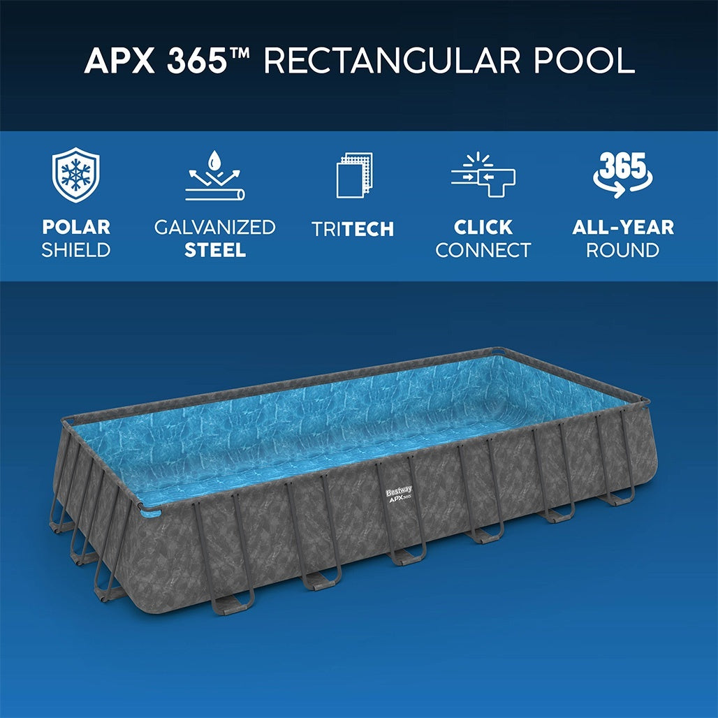 Bestway Πισίνα με ενισχυμένη κατασκευή - Apx 732X366X132CM Rectangular Pool Set - 15898 - Grey