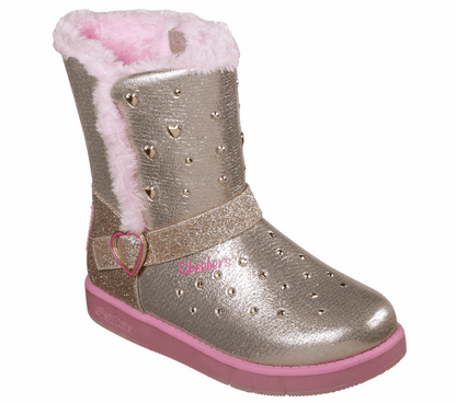 Skechers Μποτάκι Γιά Κορίτσι -Twinkle Toes: Glitzy Glam - Sparkle Hearts 20058-GDPK Gold