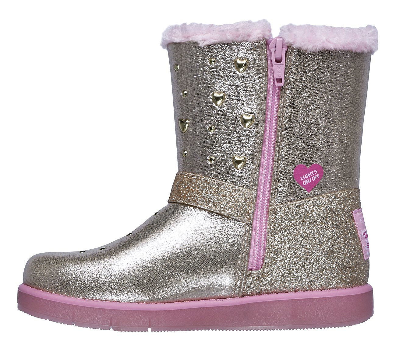 Skechers Μποτάκι Γιά Κορίτσι -Twinkle Toes: Glitzy Glam - Sparkle Hearts 20058-GDPK Gold