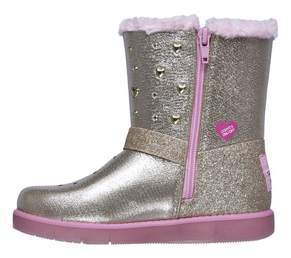 Skechers Μποτάκι Γιά Κορίτσι -Twinkle Toes: Glitzy Glam - Sparkle Hearts 20058-GDPK Gold
