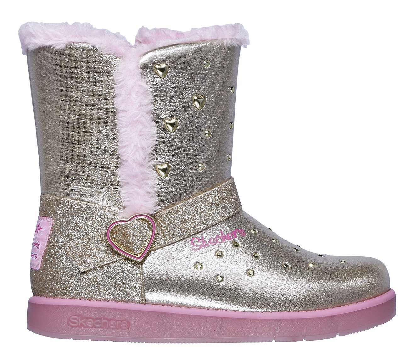 Skechers Μποτάκι Γιά Κορίτσι -Twinkle Toes: Glitzy Glam - Sparkle Hearts 20058-GDPK Gold