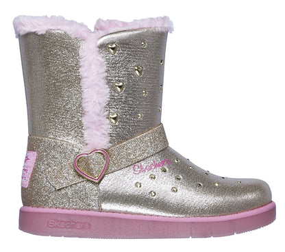 Skechers Μποτάκι Γιά Κορίτσι -Twinkle Toes: Glitzy Glam - Sparkle Hearts 20058-GDPK Gold