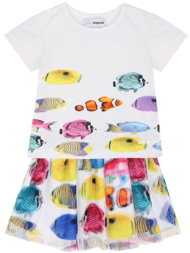 Desigual Φόρεμα Γιά Κορίτσι Fishes and tulle skirt dress 20SGVK38_White