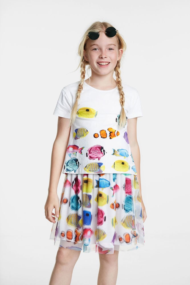 Desigual Φόρεμα Γιά Κορίτσι Fishes and tulle skirt dress 20SGVK38_White