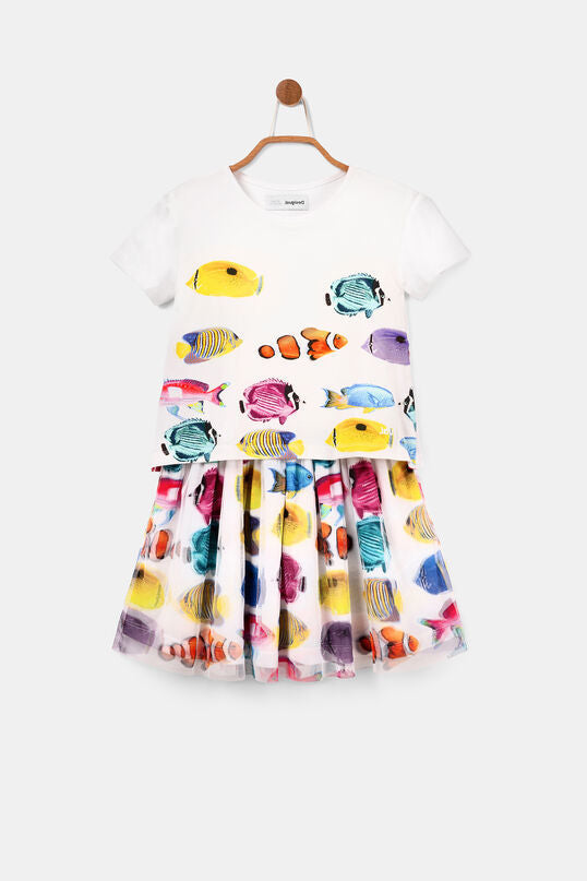 Desigual Φόρεμα Γιά Κορίτσι Fishes and tulle skirt dress 20SGVK38_White