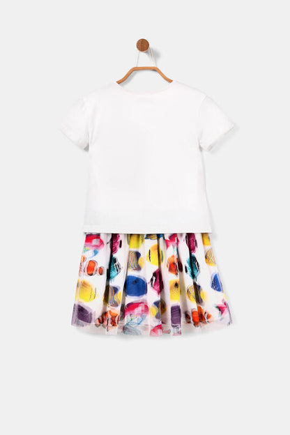 Desigual Φόρεμα Γιά Κορίτσι Fishes and tulle skirt dress 20SGVK38_White