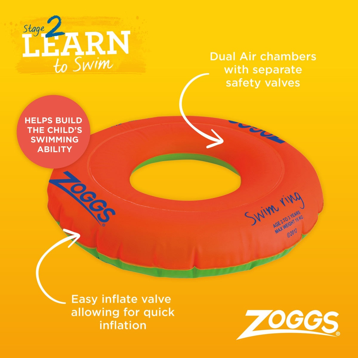 Zoggs Παιδικό Σωσίβιο - Swim Ring 2-3 χρονών - 3610170 - Orange