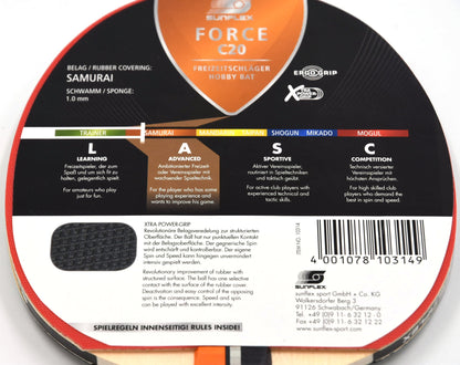 Sunflex Ρακέτα Ping Pong - Force C20 - Orange - 97152