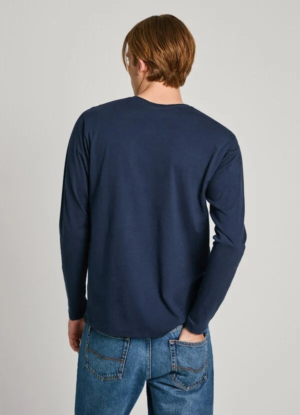 Pepe Jeans - Ανδρικό T-Shirt Μακρυμάνικο - Regular Fit Long - Sleeve T-Shirt - PM508209-595 Navy